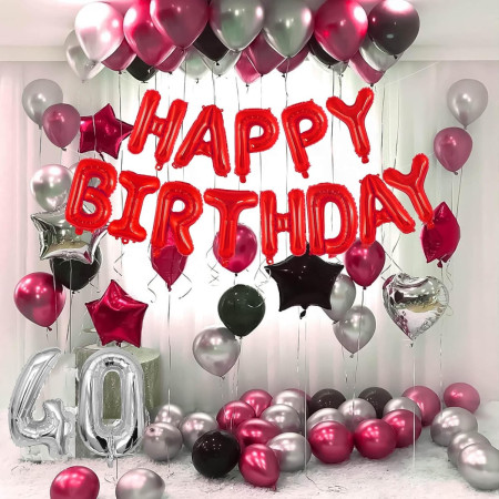 Set Baloane din Folie Metalizata, Cyrax, Model Happy Birthday, Litere de 40 cm, Baloane Party, Ambalaj Individual, Pai, Ata si Adeziv Incluse, Umflare cu Aer sau Heliu, Rosu