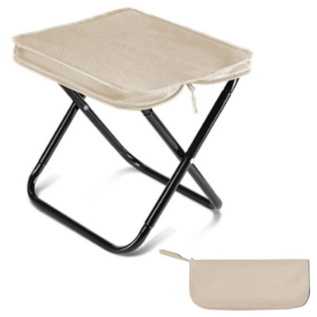 Scaun Pliabil,  pentru Adulti, Portabil, pentru Camping, Pescuit, din Panza Oxford si Cadru Metalic, 24 x 24 x 28 cm, Negru/Bej