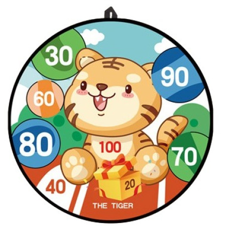 Joc Darts Cyrax pentru Copii, Placa Pliabila 36.5 cm, 8 Mingii Velcro/Scai Simple, 2 Mingii Luminoase, Model Tigru, Portocaliu