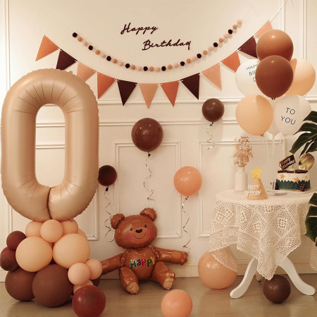 Balon din Folie Metalizata, Cyrax, Model Cifra 0, 100 cm, Ambalaj Individual, Pai Inclus, Crem