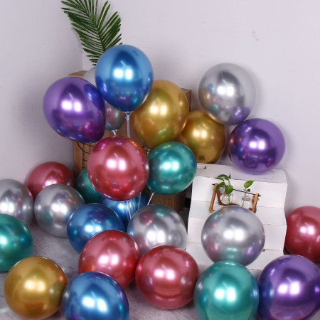 Set 12 Baloane, Cyrax, din Latex Chrome, 13 cm, Turcoaz