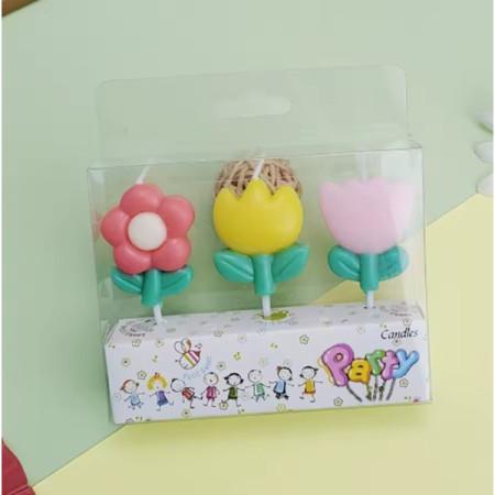 Set 3 Lumanari, Cyrax, Tema Flori, Model 3, din Parafina, Multicolor