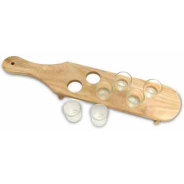 Pahare Shot din Sticla, Cyrax, Set 6 pahare pentru Shot cu Suport din Lemn, Design Rustic, 41 x 8.5 x 6 cm, Model 2, Maro