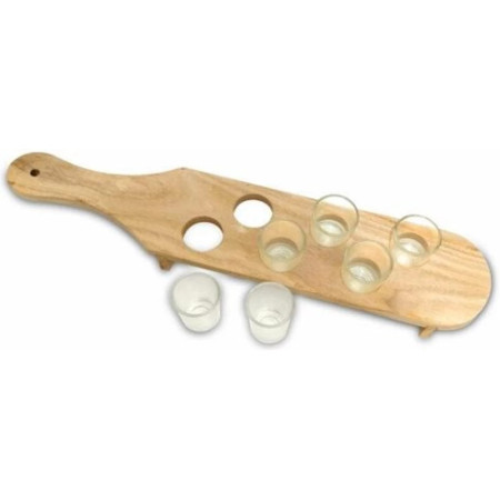 Pahare Shot din Sticla, Cyrax, Set 6 pahare pentru Shot cu Suport din Lemn, Design Rustic, 41 x 8.5 x 6 cm, Model 2, Maro