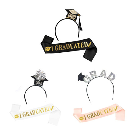 Set din 2 Piese pentru Absolvire, Cyrax, Panglica si Coronita, Model I Graduated, Negru