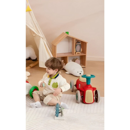 Masinuta Ride-On Cyrax, cu Sistem Anti-Rasturnare, Claxon pe Volan, 1-6 Ani, 60 x 28 x 34 cm, Rosu-Crem