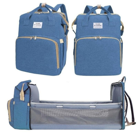 Rucsac Multifunctional pentru Mamici, Cyrax, cu Patut Pliabil si Baza de Schimbat, Rezistent la Apa, Capacitate Mare, Usor, Compartimente Multiple, Buzunar Termic pentru Lapte, 42 x 32 x 22 cm, Albastru Deschis