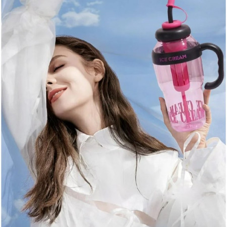 Sticla de Apa, Cyrax, Termica, Mentinere 6 Ore, 1400 mL, cu Pai si Capac, PP si Silicon, cu Maner Negru, 25.5x7.5 cm, Roz