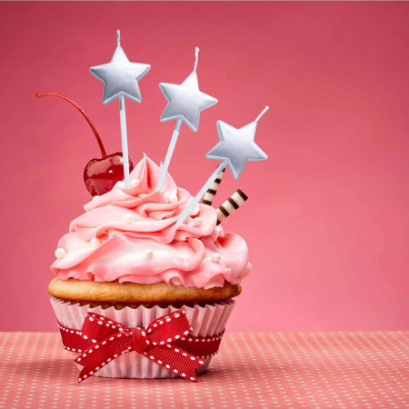 Lumanare de Tort, Cyrax, Model Steluta, Party, 8.5 x 3.2 cm, Argintiu