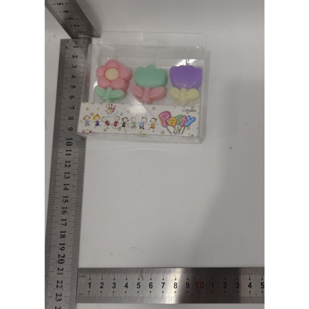 Set 3 Lumanari, Cyrax, Tema Flori, Model 1, din Parafina, Multicolor