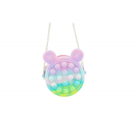 Jucarie antistres din silicon Cyrax, Pop it Now and Flip It ,Mini Geanta, Mickey Mouse, 6 cm, Macarons