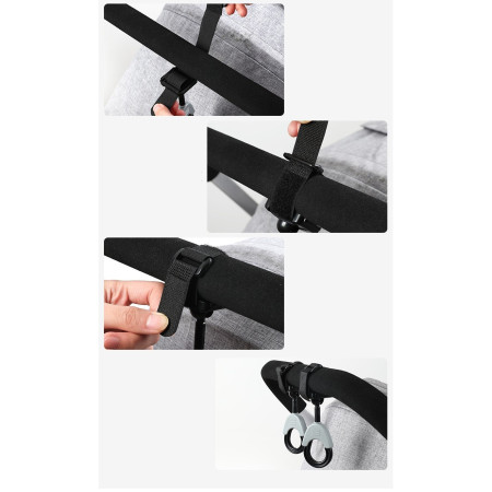 Set 2 Carlige pentru Carucior, Cyrax, din Plastic si Velcro, Sarcina Maxima 2 kg, Negru