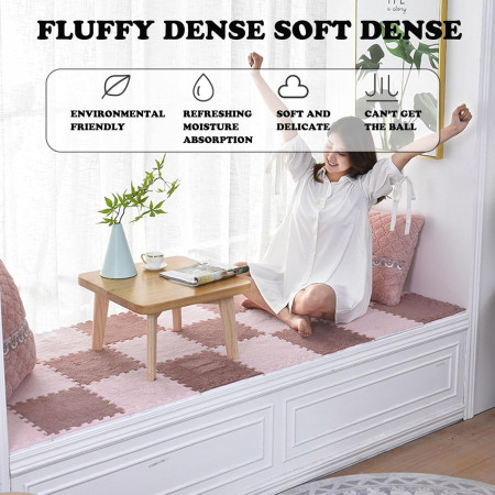 Set 10 Piese Covor tip Puzzle, Cyrax, Spuma EVA, Pufos, 30 x 30 x 1 cm, Roz Pudrat