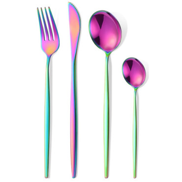 Tacamuri Portugheze, Cyrax, Set din 24 de Piese din Otel Inoxidabil, 6 Cutie, 6 Furculite, 6 Linguri de Masa, 6 Linguri pentru Ceai, Fade Multicolor