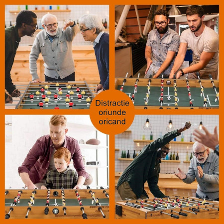 Masa de Fotbal cu Teren si 21 Jucatori Cyrax, 8 Manere, cu Tablou pentru Scor, din Metal, Lemn si ABS, 120 x 61.5 x 81 cm, cu Picioare, pentru copii/adulti