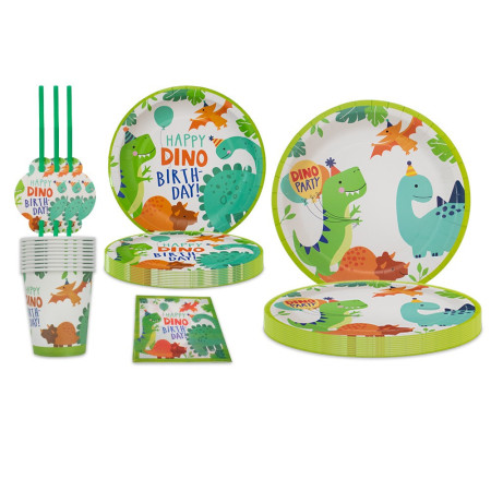 Set 10 Farfurii de Carton Happy Birthday, Cyrax, 23 cm, Tematica Aniversare, Model Dinozauri, Multicolor