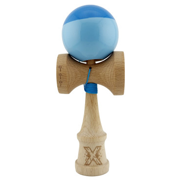 Kendama X Originala, Profesionala, Cyrax, Big Cups V2, Super Sticky cu Cupe Mari, Rulment Metalic, din lemn 18 cm, Ata 55 cm, Albastru/Bleu