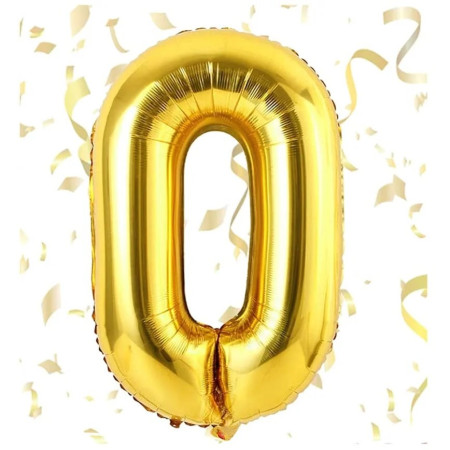 Balon din Folie Cyrax, Cifra 0, 81 cm, Pentru Aer sau Heliu, Bulk, Auriu