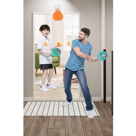 Set 2 Palete de Tenis de Masa, Cyrax, pentru Copii, Design Animat, Tematica Astronauti, Accesoriu de Agatat Inclus si 4 Mingi, Albastru