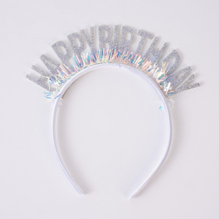 Coronita Decorativa pentru Petreceri, Cyrax, Tema Aniversare, Model Happy Birthday, Marime Universala, Argintiu