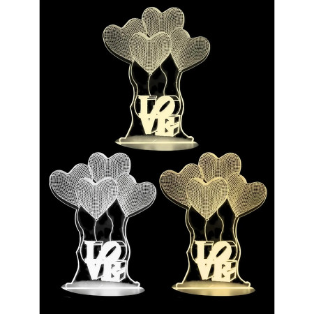 Lampa LED decorativa,  3D, Baloane Love, din material acril si lumina multicolora, alb