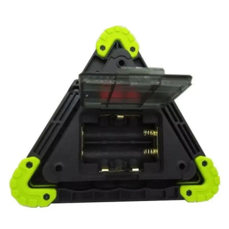 Triunghi Multifunctional de Avertizare,  Lanterna LED, Impermeabil IP65, 800 lm, 2 x AA, Functie Incarcare Telefon, USB si Micro USB, COB, Verde