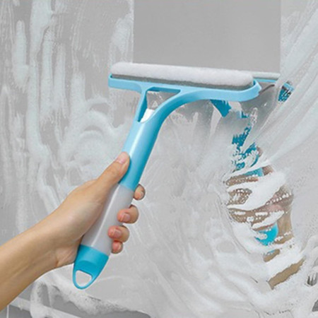 Racleta de Curatare 3 in 1,  Multifunctional, Pentru Casa si Masina, Pulverizator de Spray, Racleta din Silicon si Burete, 21.5 x 25.7 cm, Albastru