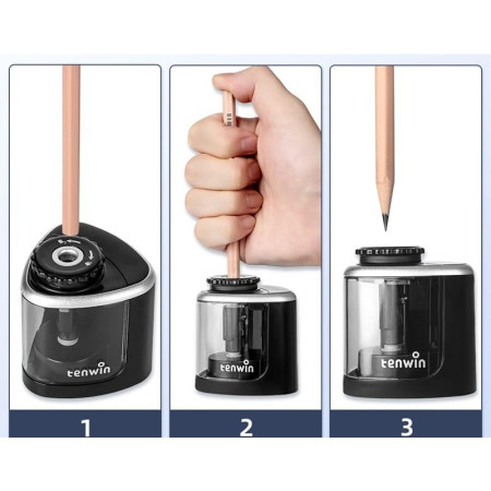 Ascutitoare Electrica Semi-Automata,  din Plastic, Baterii 2 x AA (neincluse), 6.5 x 6.5 x 7.5 cm, Negru