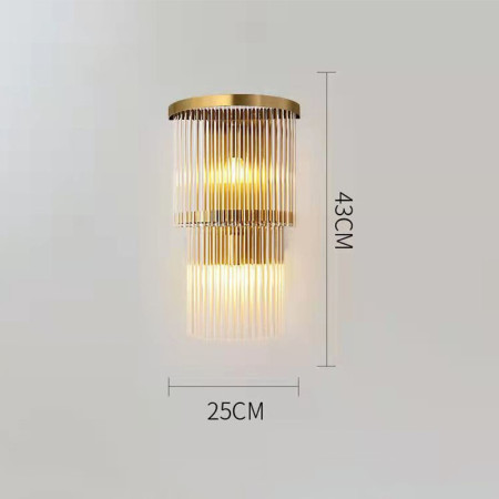 Lampa de Perete in Interior,  Lampa de Lux pentru Decor de Interior, Corp de Iluminat Tip aplica, din Inox Auriu si Cristal, Lumina Calda Rece Neutra, 43 x 25 cm, Ideal pentru Camere Mici si Medii, Transparent Auriu