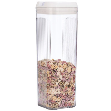 Cutie de Depozitare Alimente, Cyrax, Cutie de Tip Container, 3.7L, 12.5x12.5x36.5 cm, Recipiente pentru Cereale in Bucatarie, Transparente cu Capac Alb