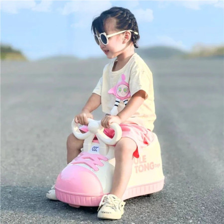 Masina pentru Copii, Cyrax, Model Pantof, 4 Roti, 1-6 ani, Cutie de Depozitare, din ABS, 48 x 27 x 34 cm, Roz