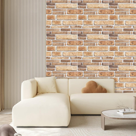 Set 10 Placi Tapet 3D,  30 x 30 cm, din PVC, Tip Piatra, Suprafata acoperita 0.9 mp, Autoadeziv, Bej