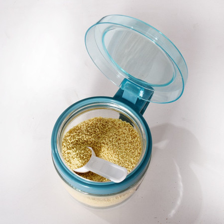 Recipient Condimente, Cyrax, din Stilca, 180 ml, cu Maner si Lingurita, 8 x 9 cm, Capac Transparent, Albastru