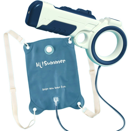 Pistol cu apa pentru copii Cyrax, rezervor tip ghiozdan, 1500 ml, reglabil, material ABS/silicon, distanta improscare 8 metri, tragaci cu presiune, 12.5 x 28 cm, albastru