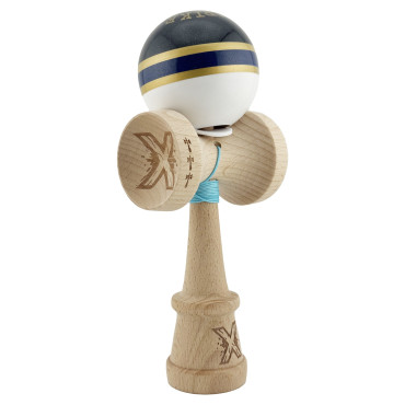 Kendama X Originala ROYAL SPIKE, Profesionala, Cyrax, Cupe Mari KING SIZE V3, Super Sticky, Gaura in Baza, Rulment Metalic, din lemn 18 cm, Ata 55 cm, Inel Albastru inchis