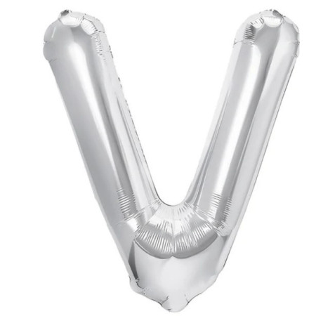 Balon Folie Metalizata Litera V, Cyrax, 80 cm, Umflati cu Heliu sau Aer, Ambalaj Individual, Pai inclus, Argintiu