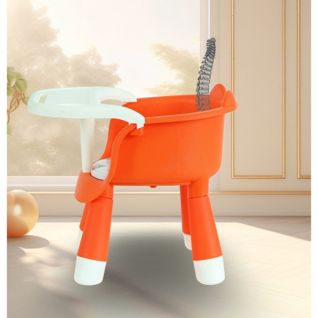 Scaun de Masa pentru Copii, Cyrax, 2 in 1, Tavita Detasabila, Spatar Ergonomic, +6 Luni, Inaltime 36 cm, Portocaliu