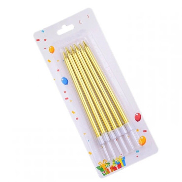 Set 6 Lumanari de Tort, Cyrax, din Parafina, 11 x 0.4 cm, Lucioase, Auriu