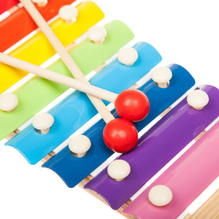 Instrument Muzical Xilofon Cyrax, din Lemn, 8 Note Muzicale, 2 Bete de Percutie, 4-6 Ani, Multicolor