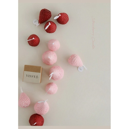 Set 6 Lumanari Parfumate,  Model Capsunici, Ardere 30 min, 78g, 6.3 x 9.3 x 3.8 cm, Roz/Rosu