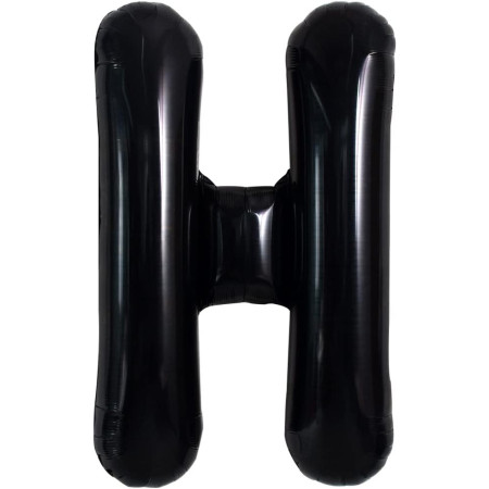 Balon Folie Metalizata Litera H, Cyrax, 40 cm, Umflati cu Heliu sau Aer, Ambalaj Individual, Pai inclus, Negru