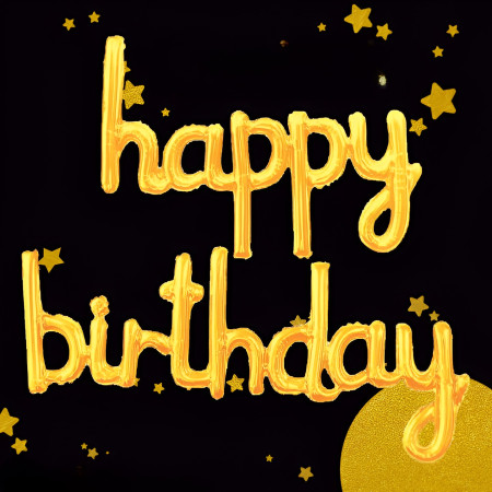 Set Baloane din Folie Metalizată, Cyrax, Model Happy Birthday, 45x85 cm, 45x124cm, Baloane Party, Ambalaj Individual, Pai inclus, Umflare cu Aer sau Heliu, Gold