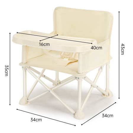 Scaun de Masa pentru Bebelusi si Copii, Cyrax, Tavita si Husa Detasabile, Multifuncțional, Stabil, Centura de Siguranta, Cos de Depozitare, Bej, cu Umbrela Verde, de la 6 Luni