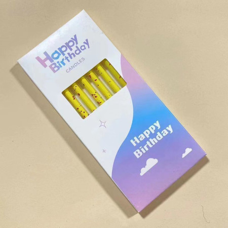 Set 6 Lumanari Lungi, Cyrax, din Parafina, 10 x 0.5 cm, Happy Birthday, Galben