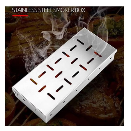 Cutie de afumator pentru gratar Cyrax, Inox, 9.6x4.4x22.2 cm, Argintiu