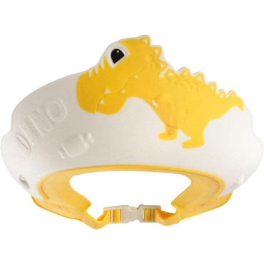 Cyrax Viziera de Protectie Baie Pentru Copii, Fippy, Model Dinozaur, Dimensiune ajustabila, Durabil, Usor de curatat, Impotriva Samponului, pentru Ochi si Urechi, TPE+PP, 22x21 cm, Galben