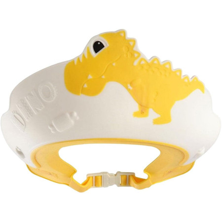 Cyrax Viziera de Protectie Baie Pentru Copii, Fippy, Model Dinozaur, Dimensiune ajustabila, Durabil, Usor de curatat, Impotriva Samponului, pentru Ochi si Urechi, TPE+PP, 22x21 cm, Galben