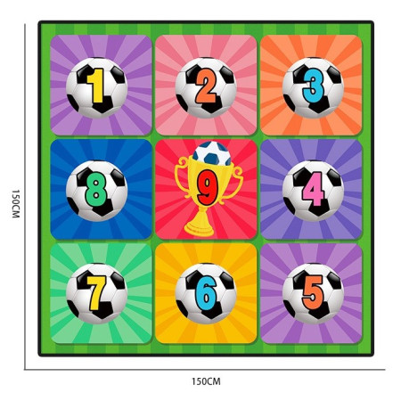 Set de Fotbal Cyrax, Joc Recreativ Pentru Copii, Minge cu Scai, Plansa din Material textil, 150 x 150 cm, Model Trofeu, Multicolor