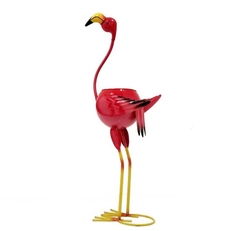 Decoratiune pentru Gradina,  Flamingo pentru Gradina cu Suport pentru Plante Flori, Ornament de Ghiveci de Flori, Model Flamingo, din Fier, 73 x 34 x 22 cm, Roz