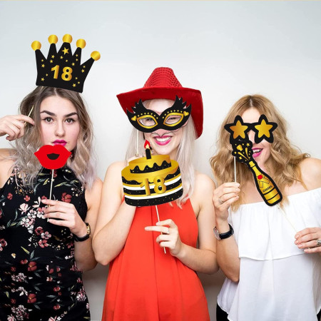 Set Accesorii pentru Petrecere, Cyrax, Props pentru Coltul de Poze, pentru Majorat, Aniversare 18 Ani, Ochelari, Palarii, Mustata, Cravata, pentru Evenimente, Multicolor